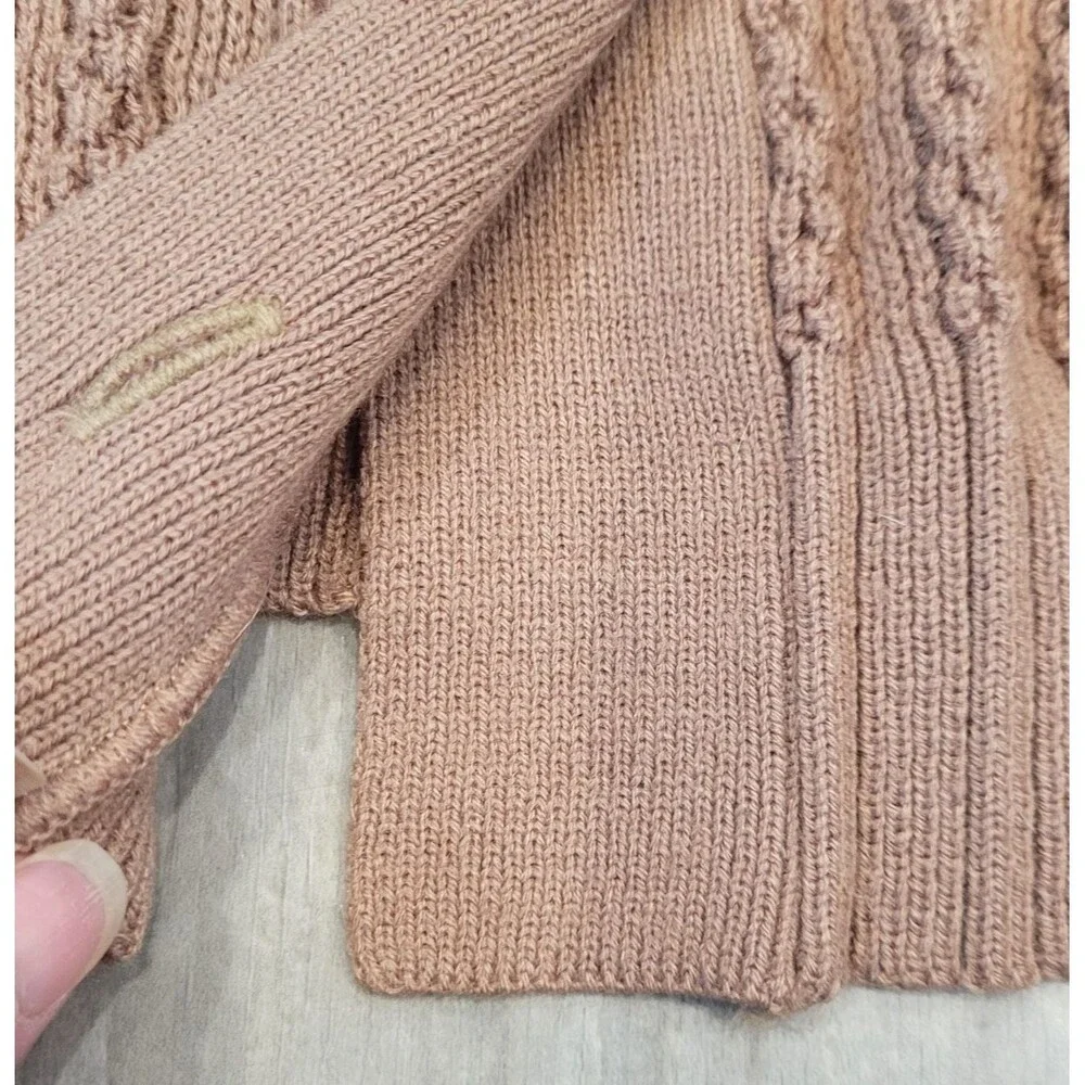 Vintage 90s Cable Knit Cardigan Womens 42 (XL) Brown Patch Pockets Made Romania
